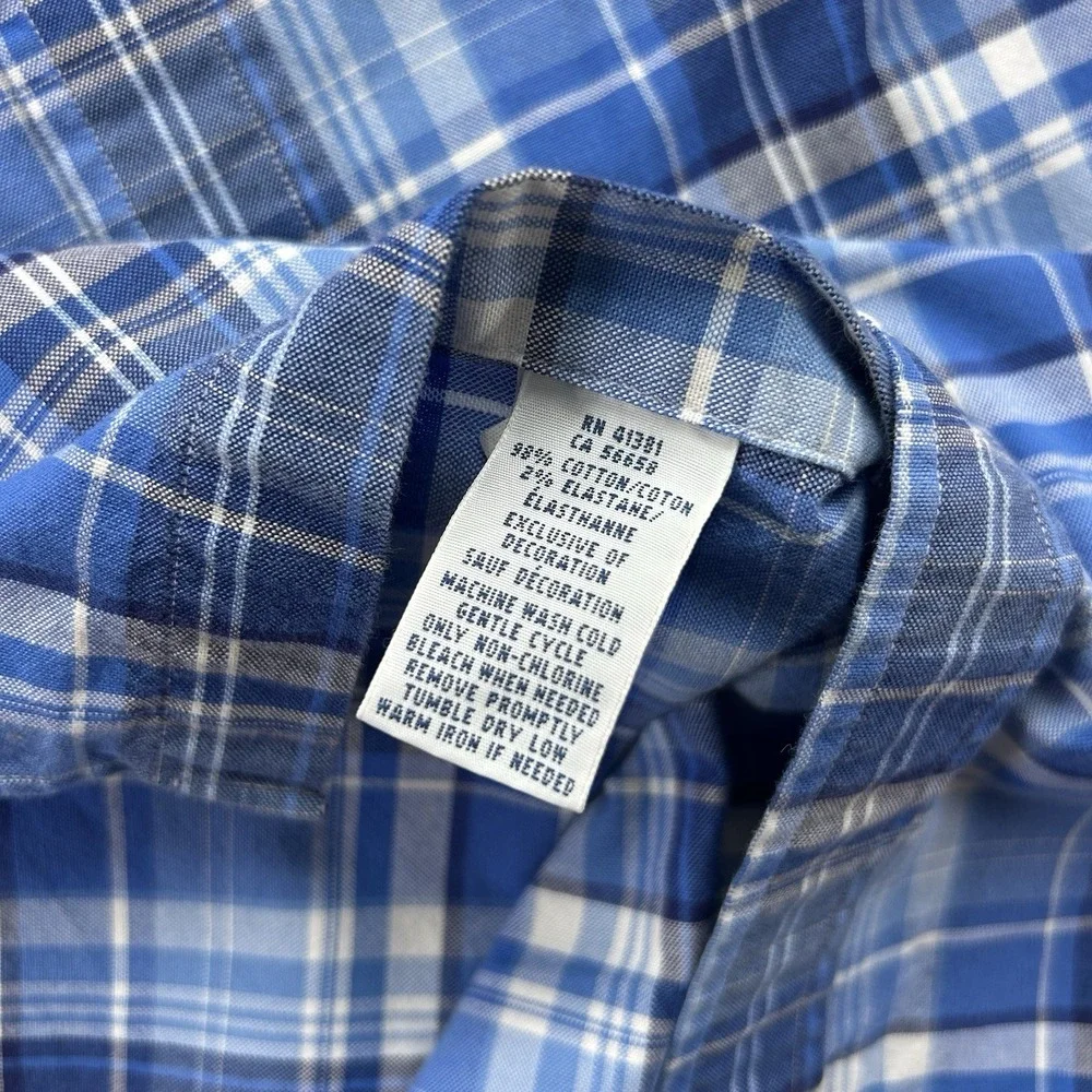Polo Ralph Lauren Large Slim Fit Stretch Oxford Blue White Plaid Button Down